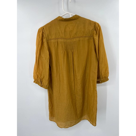 twentyone 100% silk mustard yellow boho ruffle blouse tunic size M? - Picture 2 of 6